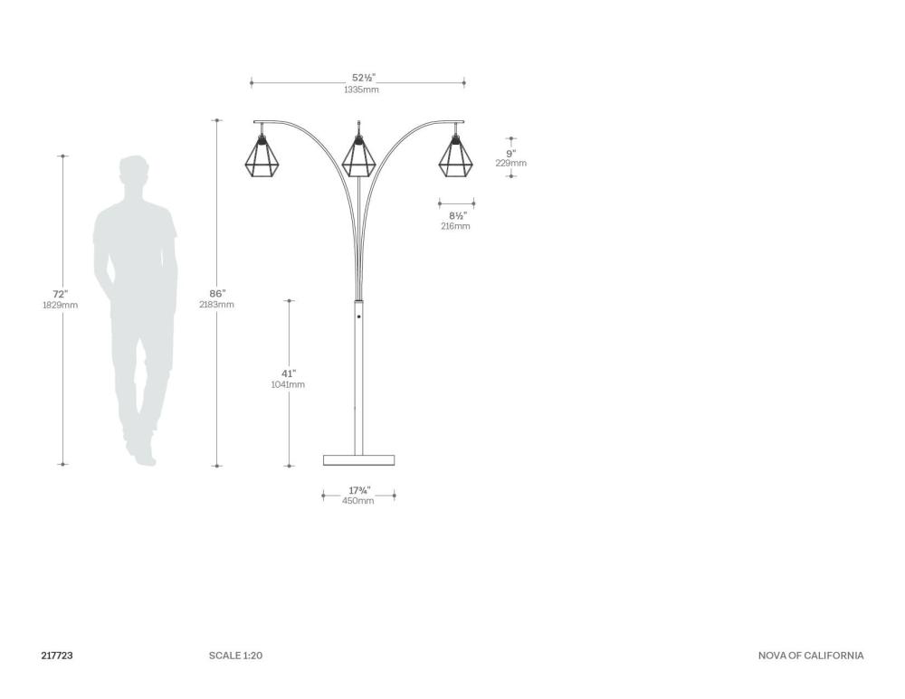 Artifact Natural Mica 3 Light Arc Floor Lamp Dimensions